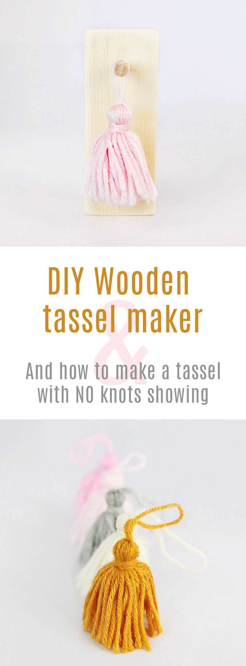Wooden tassel maker and make a tassel without visible knot pin