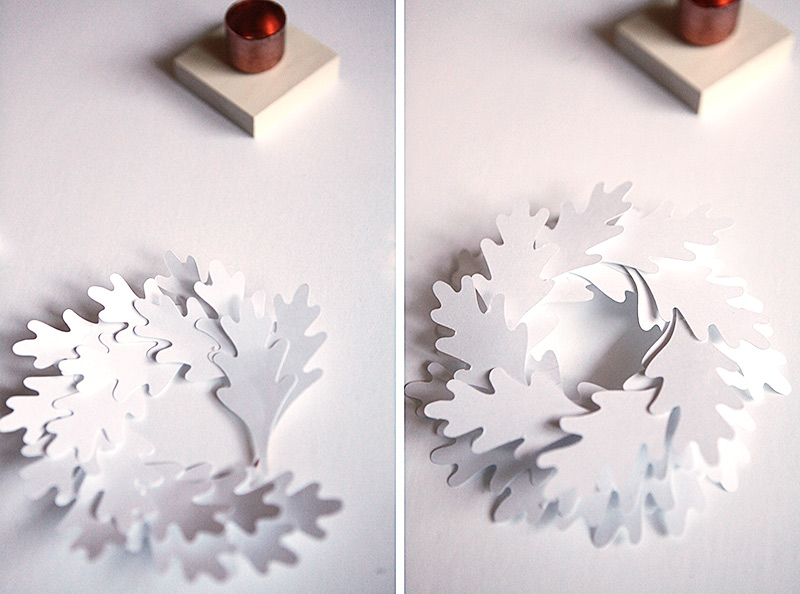 Christmas count down candle holder with oak leaf wreath