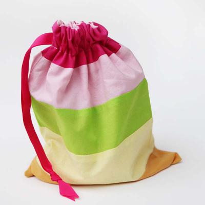 Striped cotton draw-string gift bags for kids