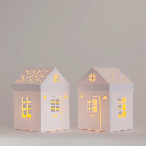 Tea light paper houses - with free templates and cut files