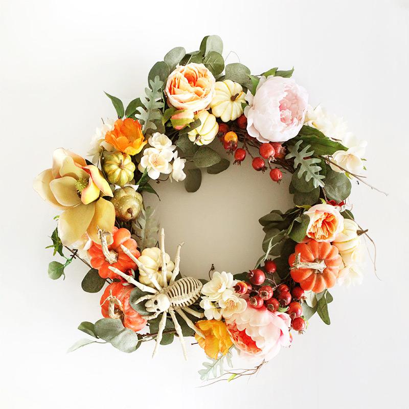 Hallween wreath in pink, peach and yellow - very easy to make.